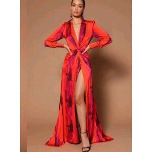 NEW Fashion Nova Womens Large Satin Gabriella Long Sleeve Maxi Dress‎ Party